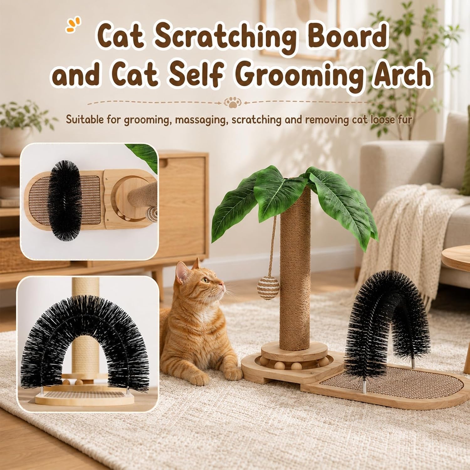 16-5-tall-sisal-cat-scratching-post-with-self-groomer-interactive-sisal-hanging-ball-fun-wooden-rolling-balls-for-small-cats-to-play-indoors-natural-sisal-cat-scratch-posts