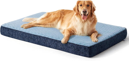 JOEJOY Orthopedic XL Dog Bed for Large Dogs, Waterproof Dog Bed for Crate with Washable Removable Cover, Extra Thick Egg-Crate Memory Foam Pet Beds, Grey, 41"X27"19