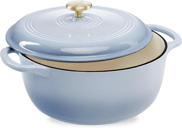Best Choice Products 6 Quart Enamel Cast-Iron round Dutch Oven, Family Style Heavy-Duty Pre-Seasoned Cookware for Home, Kitchen, Dining Room, Oven Safe W/Lid, Dual Handles - Cornflower Blue1