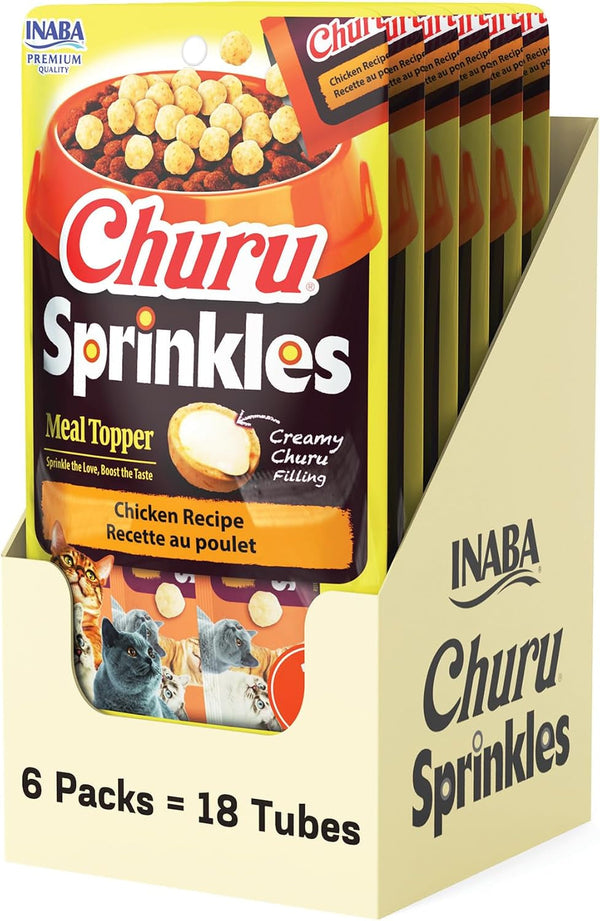 INABA Churu Sprinkles Cat Meal Topper, Chicken, 18Ct | Immune Support, Antioxidant Support, 70% Moisture, Meal Topper, Dual Texture, 18 X 1.05 Oz Packs1
