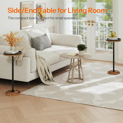 Small round Side Table, Drink Table, Coffee Martini Table with Pedestal Accent for Small Spaces in Living Room, Bedroom, Sofa Couch, Rustic Brown BF168BZ019
