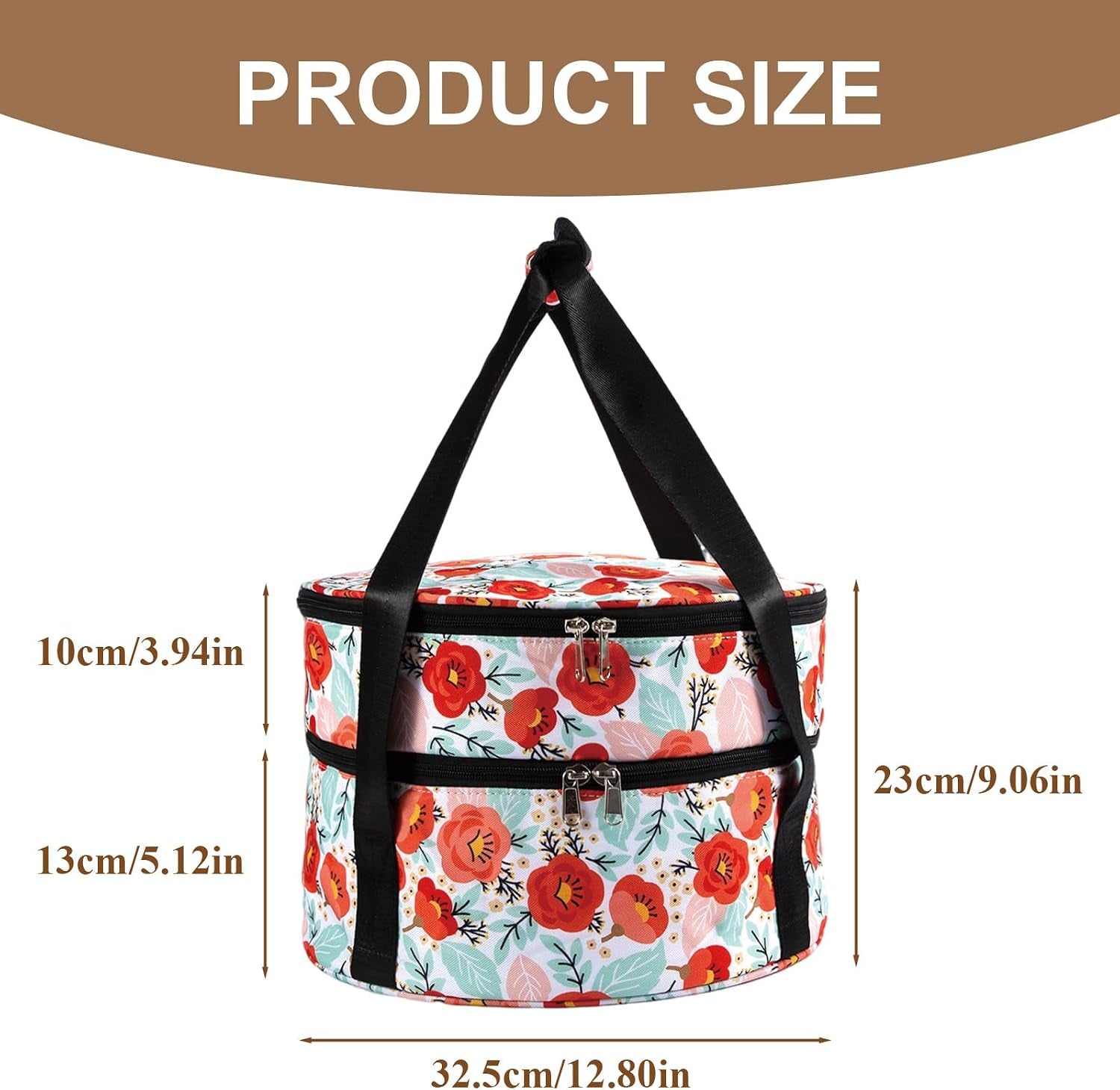 round-insulated-double-casserole-carrier-for-hot-or-cold-food-with-handle-pie-carrier-bag-insulated-lunch-bag-for-travel-picnic-cookouts-fits-pioneer-woman-kitchen-stuff-and-12-5-pie-pan