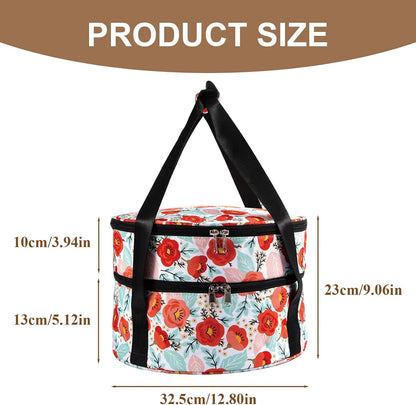 Round Insulated Double Casserole Carrier for Hot or Cold Food with Handle,Pie Carrier Bag,Insulated Lunch Bag for Travel Picnic Cookouts,Fits Pioneer Woman Kitchen Stuff and 12.5" Pie Pan2
