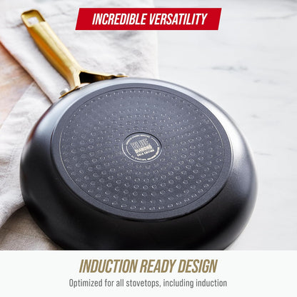 14 Piece Induction Nonstick Cookware Set, Diamond Infused Pfas-Free Ceramic Nonstick Pots & Pans, Durable Metal Utensil Safe, Dishwasher Safe, Oven & Broiler to 600F, Black/Gold7