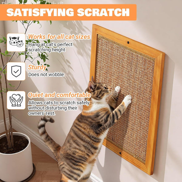 Wall Mounted Cat Scratching Post, Wooden Sisal Scratcher for Indoor Cats | Natural Wood Frame with Durable Sisal Rope Surface, Protects Furniture, Easy Wall Mount. Sturdy for Large Cats.2