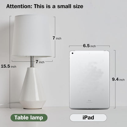 Small Bedside Table Lamp for Bedroom - Reading Desk Lamp with 3 Color Temperatures，15.5" Nightstand Ceramic Lamp with Fabric Shade for Kids Room,Living Room,Dorm,Home Office (White)6