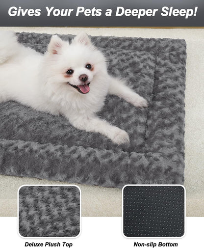 Washable Dog Bed Mat Ultra Soft Dog Crate Pad Comfy Fluffy Pet Kennel Beds Sleeping Mattress for Large Jumbo Medium Small Dogs, 36 X 23 Inch, Gray3
