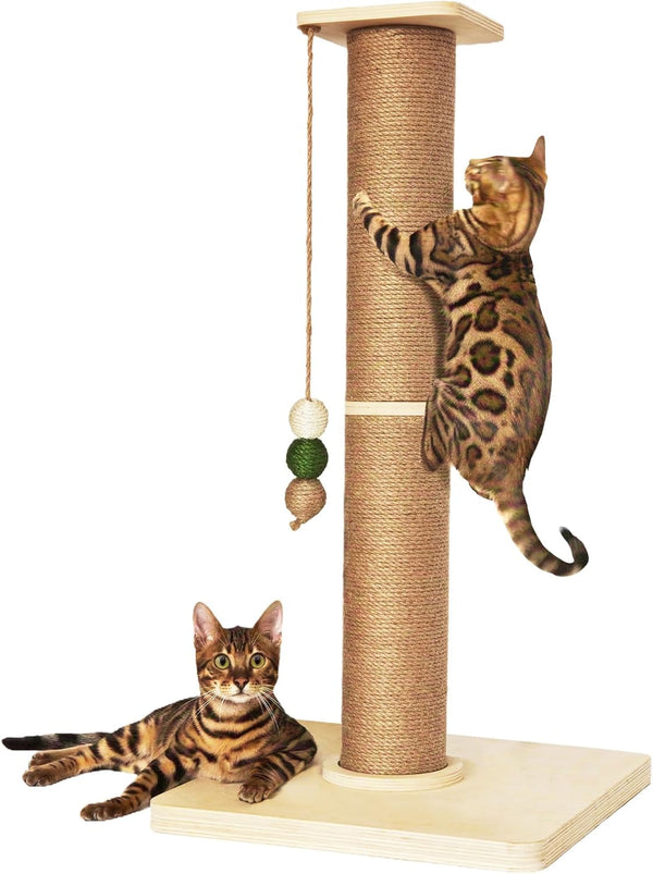 TINYBEAST Wooden Cat Scratching Post, Sturdy 35'' Tall Natural Sisal Cat Scratcher with Thick Solid Wood Base for Adult Cats Indoor, Jumbo Durable Stable Cat Scratcher Tower1
