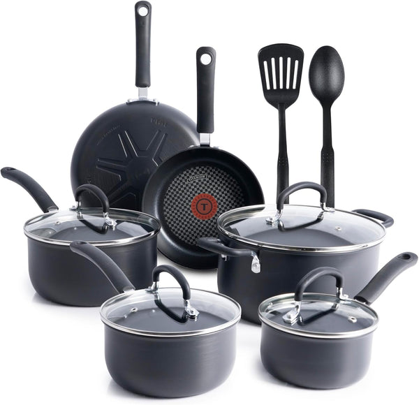 Ultimate Hard Anodized Nonstick Cookware Set 12 Piece, Oven Broiler Safe 400F, Lid Safe 350F, Kitchen Cooking Set W/Fry Pans, Saucepans, Dutch Oven, Pots and Pans, Dishwasher Safe, Onyx1