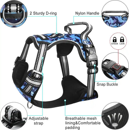 Dog Harness No Pull, Pet Harnesses with Dog Collar, Adjustable Reflective Oxford Outdoor Vest, Front/Back Leash Clips for Small, Medium, Large, Extra Large Dogs, Easy Control Handle for Walking5