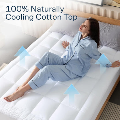 100% Cotton Top Cooling Mattress Topper - Queen Size | Cloud-Like Mattress Pad, Breathable, 20" Deep Pocket, Back Pain Relief, Perfect for Hot Sleepers, White3