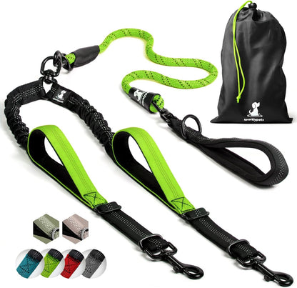 Sparklypets Double Dog Leash for 2 Dogs – Rope Bungee Dual Leash for Medium and Large Breeds with Padded Handles & Tangle Free (Teal, Medium/Large)20