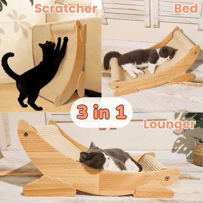 Sisal Cat Scratcher Bed Scratch Chair Aesthetic Cat Lounger Natural Wood Scratch Post Replaceable Sisal Mat with Catnip and Felt Pads,Medium Size(Cloud Edge)2