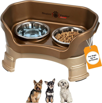 Neater Feeder Deluxe Mess-Proof Elevated Dog Bowls for Small Dogs (Up to 19 Lbs), 2 Height Adjustable (6” & 7.5”) No-Spill Raised Dog Bowl Stand, Stainless Steel Food Bowl Set, Made in USA, Cappuccino38