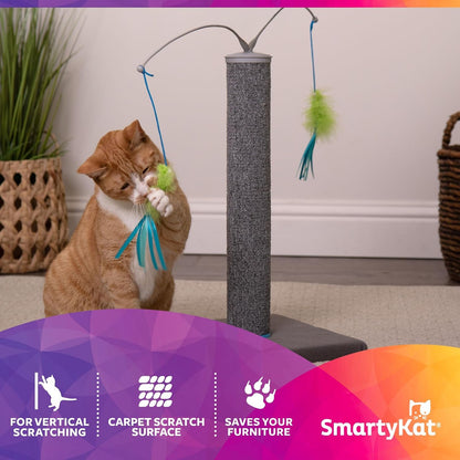 Smartykat Scratch 'N Spin Carpet Cat Scratching Post with 2 Spinning Wand Toys, plus 2 Replacement Wands - Gray & Blue2
