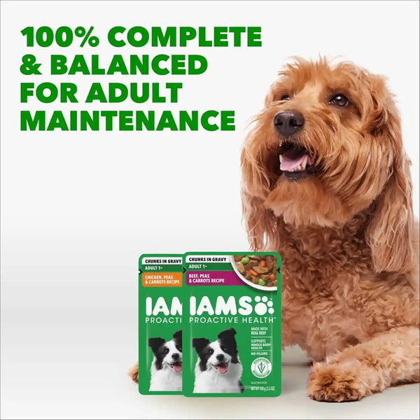 IAMS Proactive Health Wet Dog Food Pouches, Variety Pack, 3.5 Oz, 18 Count | Chicken, Beef & Lamb, Real Meat & Poultry, Omega 6 & 3 Ratio, No Artificial Preservatives or Fillers, Use as Topper or Meal4