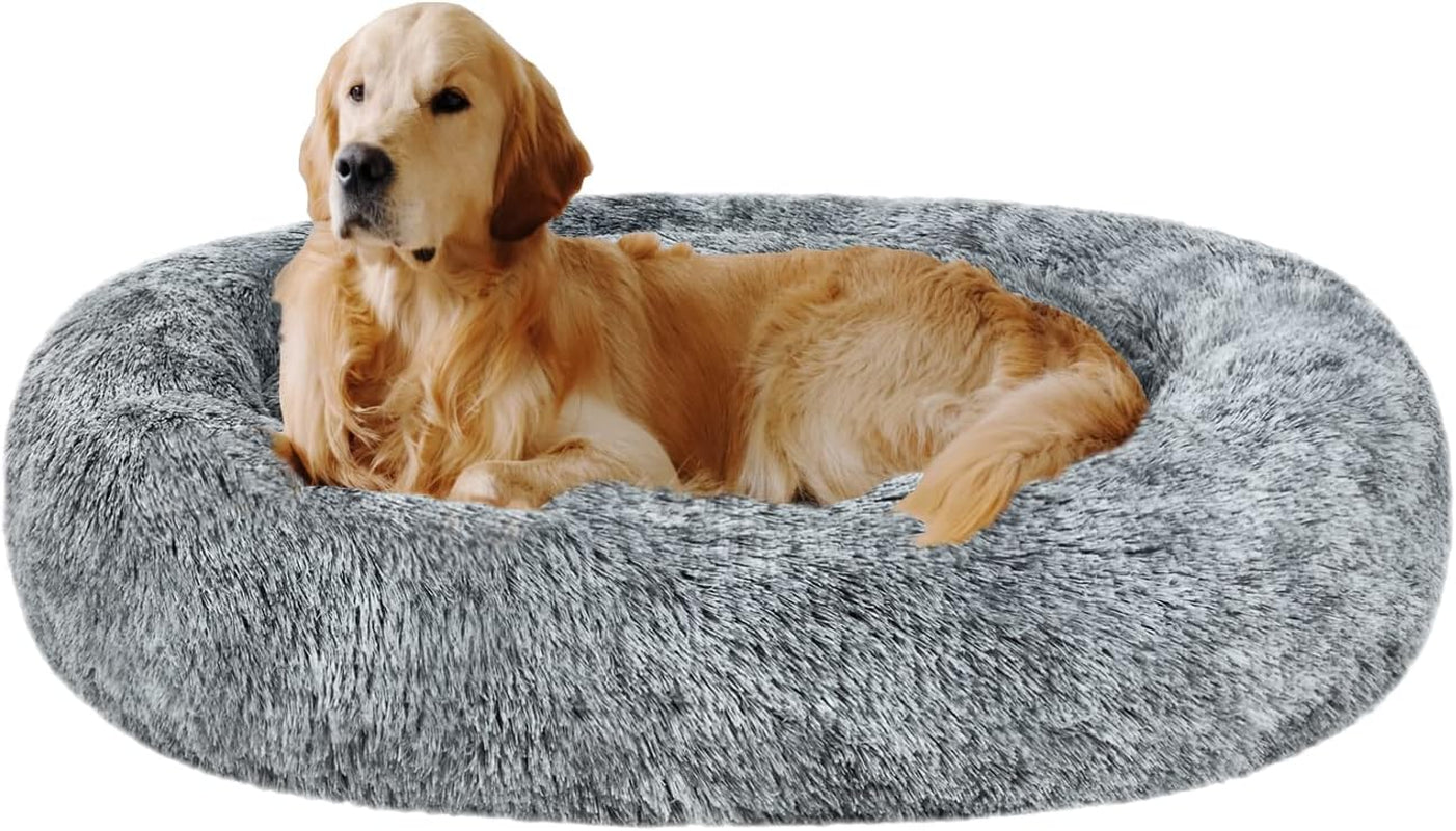 coohom-oval-calming-donut-cuddler-dog-bed-shag-faux-fur-cat-bed-washable-round-pillow-pet-bed30-36-43-for-medium-dogs-xl36x27x7-light-brown