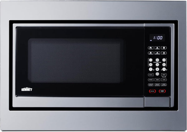 Summit 24" Built-In Microwave with Trim Kit, Stainless Steel - SMBI24 | 1000W Built-In Microwave with Stainless Steel Trim Kit Designed to Fit 15 3/4" H X 22 1/2" W X 18 1/4" D Wide Cutouts1