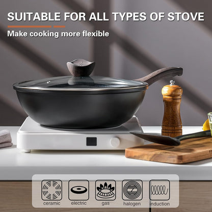 Nonstick Wok with Lid, 12 Inch Woks & Stir-Fry Pans, Granite Stone Coating for Cooking, Induction Cookware, Compatible with All Stovetops, PFOA Free2
