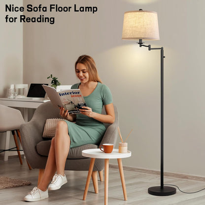 Dimmer LED Floor Lamp,Tall Standing Lamp with Swing Arm,Black Lamp with Dimmer LED Bulb,Elegant Floor Lamp for Living Rooms & Bedroom (Black)7