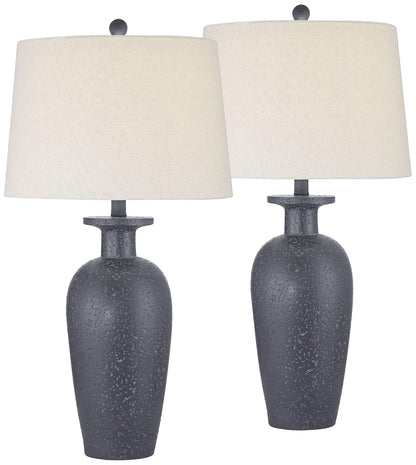 Glenwood 28" Tall 3-Way Table Lamps Set of 2 Charcoal Gray Farmhouse Rustic | Country Cottage Living Room Bedroom Bedside Nightstand House Office Home Reading Kitchen Entryway White Shade2