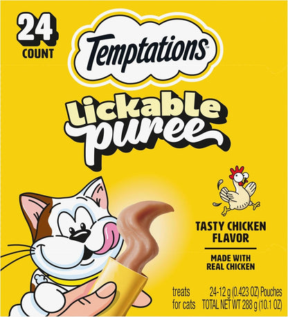 Temptations Creamy Puree Cat Treats, Chicken, Salmon & Tuna, 24 Count | under 15 Calories per Tube, Great for Senior Cats, No Chewing Required, No Added Sugar, Fillers, or Artificial Preservatives19