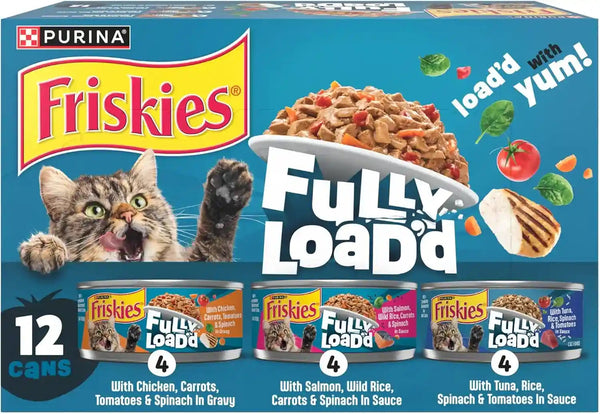 Purina Friskies Fully Load’D Wet Cat Food Variety Pack with Chicken, Salmon, or Tuna in Wet Cat Food Gravy - 5.5 Ounce (Pack of 12)1