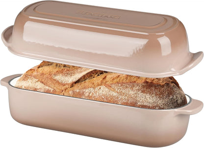 Enameled Cast Iron Loaf Pan with Lid, Bread Pan, Dutch Oven Bread Pan for Homemade Sourdough Bread Baking, 12.5X5.5 Inch, 5Qt, Mocha1
