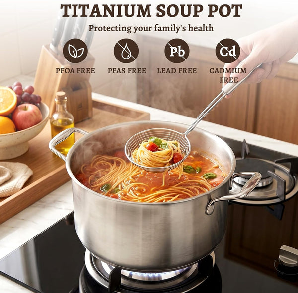 Ptaciow 7 Quart Titanium Soup Pot,Pure Healthy Titanium Pots for Cooking | No Coating Stock Pot with Lid Induction All Stovetops,Large Capacity Cooking Pot for Soup,Pasta Sturdy & Double Handle2