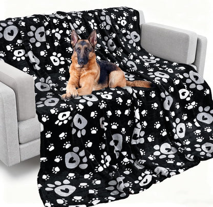 Rezutan Blanket for Large Dogs, Cat Flannel Washable Soft Pet Mat Throw Cover for Kennels-Beds, Sofas, Furniture Protection, Cute Paw Pattern, Black, 50X40 Inch24