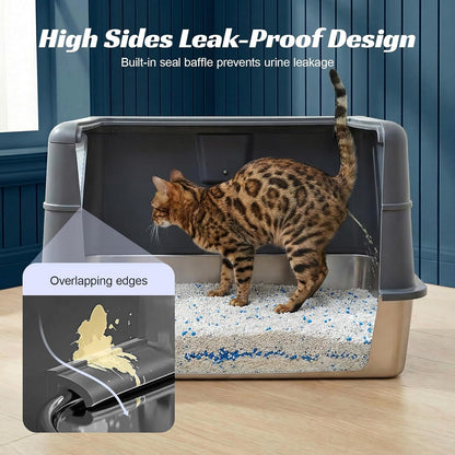 Stainless Steel Litter Box, Extra Large Enclosed Cat Litter Box with Dual Entry, Odor Control Lid & Tool-Free Assembly, Premium Metal Litter Box for Cats, Multi-Cat & Dog-Proof Homes, Grey7