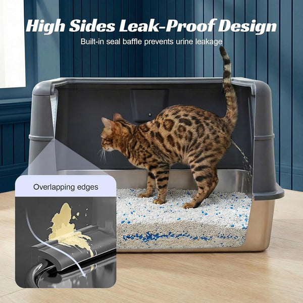 Stainless Steel Litter Box, Extra Large Enclosed Cat Litter Box with Dual Entry, Odor Control Lid & Tool-Free Assembly, Premium Metal Litter Box for Cats, Multi-Cat & Dog-Proof Homes, Grey7