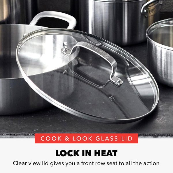 X Bobby Flay 10 Piece Stainless Steel Cookware Set, Tri-Ply Multiclad Pots & Pans, Professional Grade, Oven & Broiler Safe to 600°F, Dishwasher Safe, Durable, Induction Compatible, Silver7
