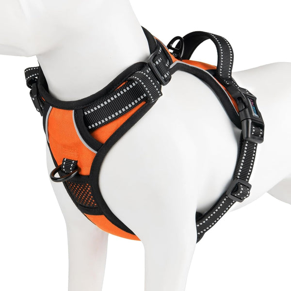 PHOEPET No Pull Dog Harness Medium Reflective Front Clip Vest with Handle, Adjustable 2 Metal Rings 2 Buckles(M, Grey)17