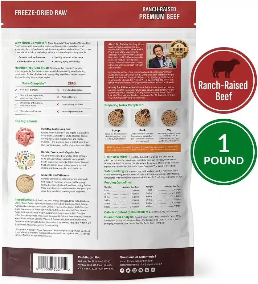 ultimate-pet-nutrition-nutra-complete-100-freeze-dried-raw-veterinarian-formulated-dog-food-with-antioxidants-prebiotics-and-amino-acids-1-pound-beef