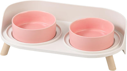 Elevated Ceramic Dog Bowl Set - Double Dog Feeding Bowls with Stand Splash Proof - Raised Dishes for Food and Water - Ideal for Small to Medium Dogs - 2 X 720 Ml - 11.3 Oz - White14