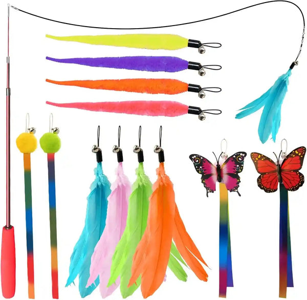 Cat Toys for Indoor Cats, 13 Packs Interactive Cat Wand Toy Set | Kitten Toys Feather Toys & Teasers, Fun Cat Toys for Exercise, Playtime and Boredom Relief10