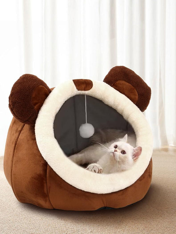 Cat Beds for Indoor Cats-Rabbit-Shaped Cat Cave Bed with Hanging Toy,Grey M | Super Soft Calming Cat Tent House for Kitten&Puppy,Warm Plush&Machine Washable&Removable Cushioned Pad,Cute Cat Hideaway14