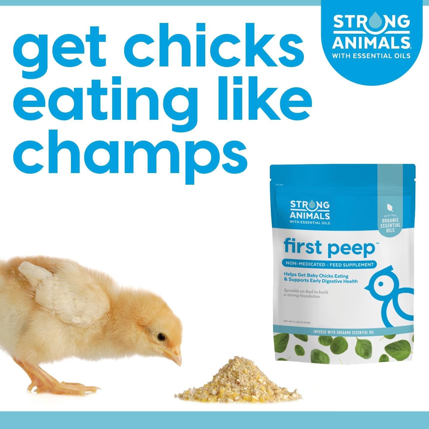 first-peep-chick-feed-supplement-with-oregano-oil-2-lb-non-medicated-organic-oregano-oil-kelp-prebiotics-helps-chicks-start-eating-sooner-supports-early-digestive-health