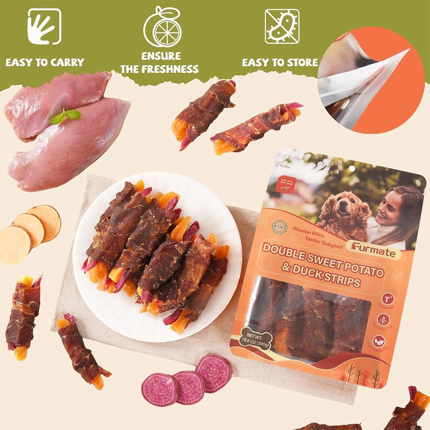 dog-jerky-treats-duck-wrapped-orange-purple-sweet-potato-10-6-oz-healthy-dog-snacks-high-protein-low-fat-soft-chews-eliminates-tears-training-rewards-treats-for-small-medium-large-breeds