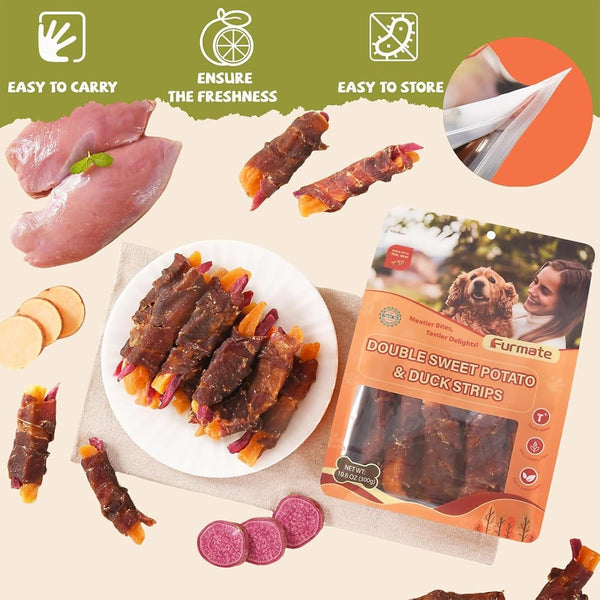 Dog Jerky Treats Duck Wrapped Orange Purple Sweet Potato, 10.6 Oz | Healthy Dog Snacks High Protein Low Fat, Soft Chews Eliminates Tears, Training Rewards Treats for Small Medium Large Breeds7
