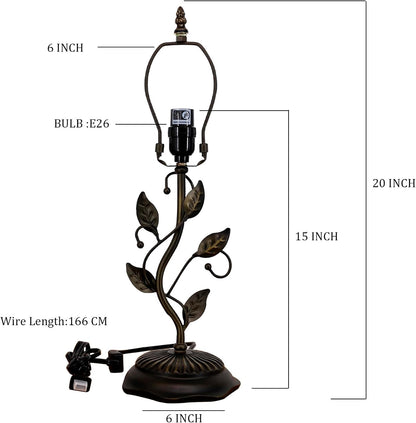 Table Lamp Base Replacement Only (N (W 6 H 20 Inch)) | Fit for 8, 10, 12 Inch Tiffany Style Stained Glass Lampshade, Dark Bronze Finish, Resin, Push Switch on Cord2