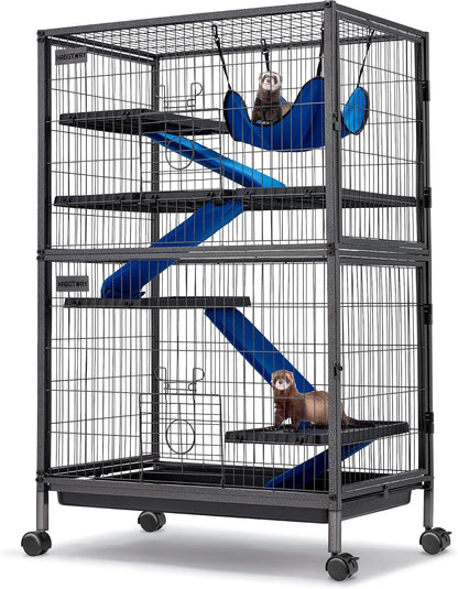 HABUTWAY 50''H Metal Small Animal Cages, Rolling Chinchilla Cage with Removable Ramps, Lagre Cage for Chinchillas/Guinea Pigs/Rabbit, Ferret Cages with Hammock & 5 Tiers, Black1