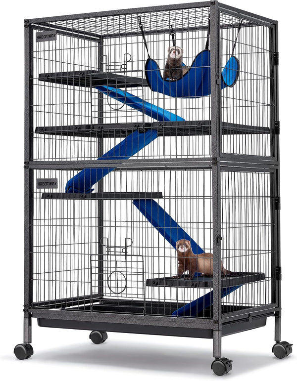 HABUTWAY 50''H Metal Small Animal Cages, Rolling Chinchilla Cage with Removable Ramps, Lagre Cage for Chinchillas/Guinea Pigs/Rabbit, Ferret Cages with Hammock & 5 Tiers, Black1