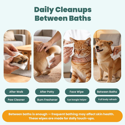 200 Count Dog Wipes & Cat Wipes (4X50 Packs) | Hypoallergenic, Ph Balanced for Paws, Body, Face & Grooming |All-Natural Plant Fiber Wipes with Aloe, Coconut Oil & Vitamin E |Pearl Texture2