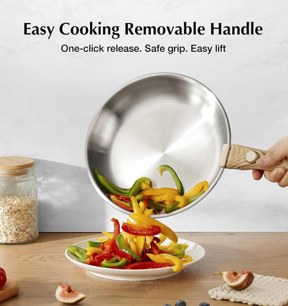 Stainless Steel Cookware Set, 18/10 Stainless Steel Pots and Pans Set 11PCS, Detachable Handle Pots and Pans for Easy Storage, Removable Handle Cooking Set, Induction Compatible3