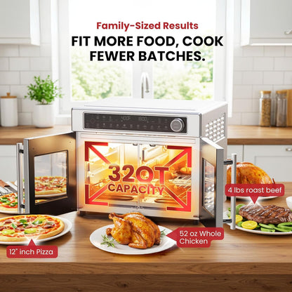 Ultra-Premium Air Fryer Toaster Oven Combo with Independent Dual-Zone Technology, Extra Large 32QT French Door Stainless Steel Convection Oven, Next-Gen Patent Technology, 13 Accessories3
