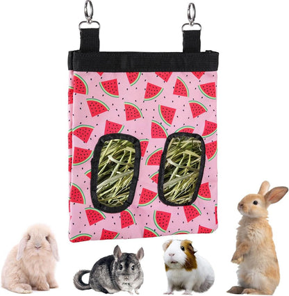 DZWLKJ Guinea Pig Hay Feeder, 2 Pack, 11 X 9 X 1 Inches, Rabbit Hay Feeder Bag, Stainless Steel, 600D Oxford, Watermelon and Strawberry9