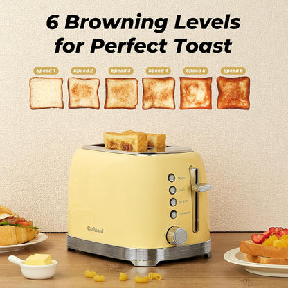 Toaster 2 Slice Retro Stainless Steel, Yellow | 1.5” Extra Wide Slots with Bagel, Defrost, Reheat, Cancel Functions, 6 Bread Shade Settings, Removable Crumb Tray4