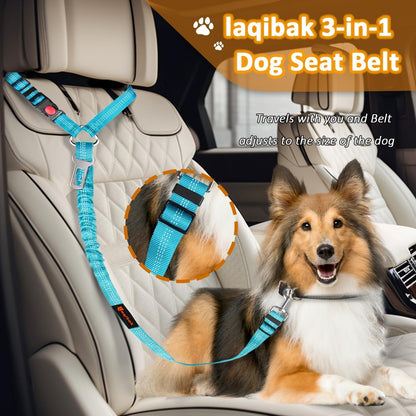 Removable Dog Seat Belt Harness for Car, 3 in 1 Pet Dog Car Seatbelt Leash, Retractable Restraint Secures to Vehicle Headrest & Adjustable Reflective Bungee Dog Seatbelt Tether, Blue and Black | Retractable Headrest-Mounted,Restraint & Adjustable Reflective Bungee Dog Seatbelt Tether,Blue and Black3
